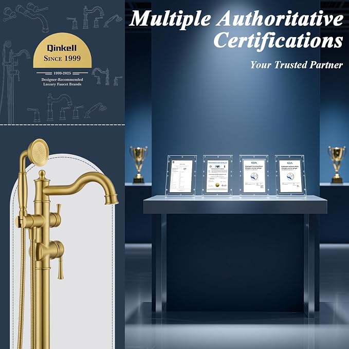 Free Standing Tub Faucet, Qinkell Classic Elegant Gooseneck Freestanding - Image 8