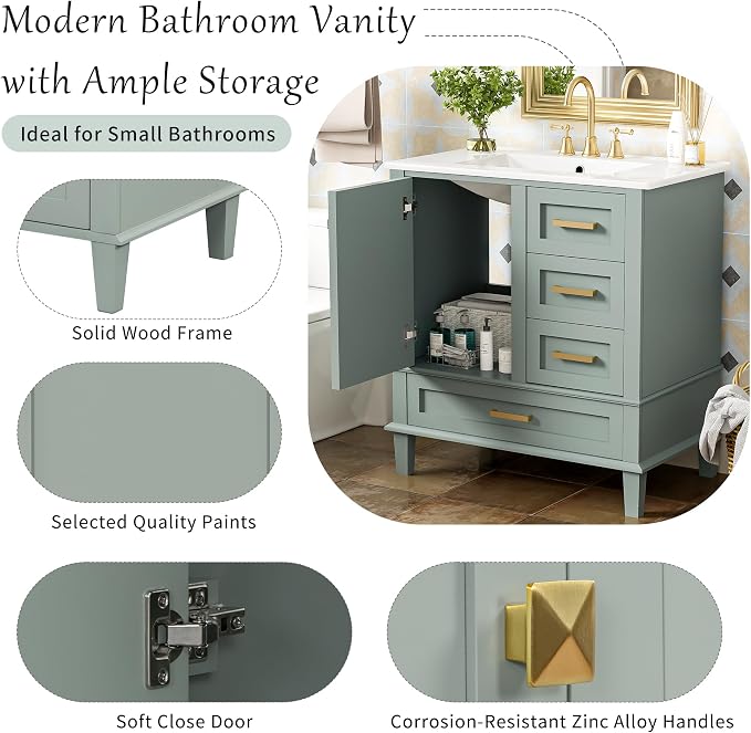 30" Bathroom Vanity, Modern Bathroom Cabinet - Image 5
