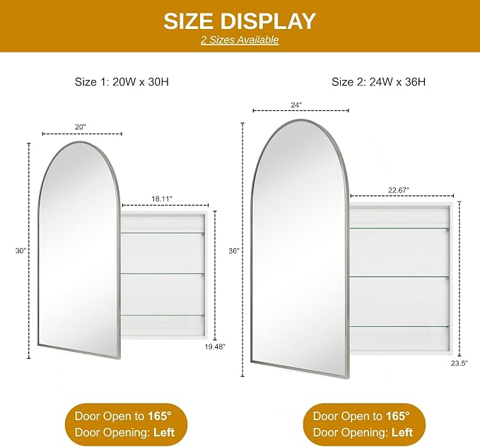 TEHOME 20 x 30'' Brush Gold Arched Bathroom Medicine Cabinet - Image 2