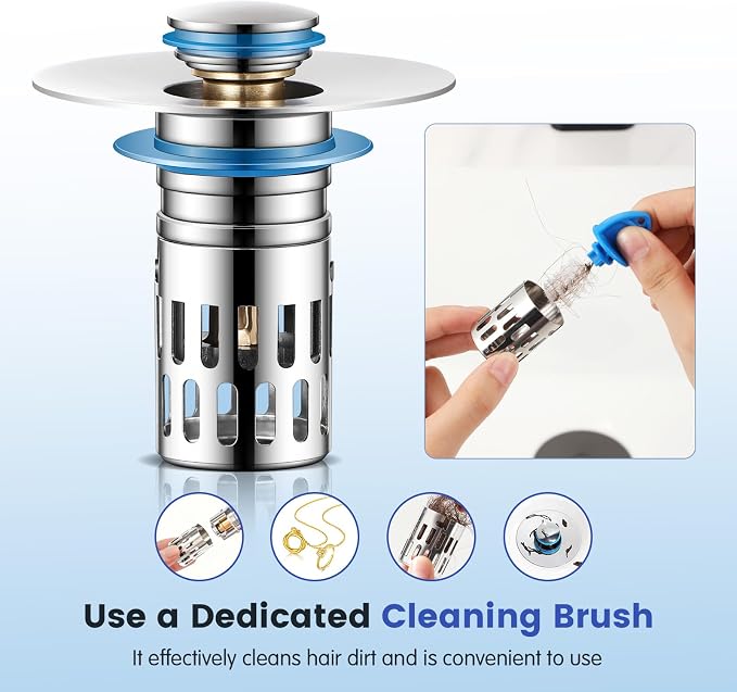 Universal Bathroom Sink Stopper, Pop Up Sink Drain Strainer Plug - Image 4