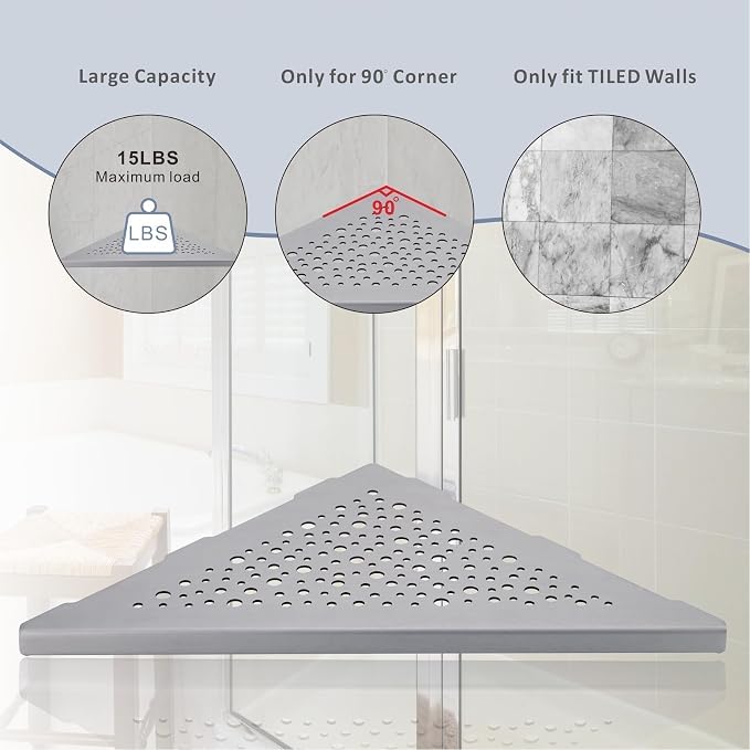 10" Brushed Nickel Corner Shower Shelf, No Drill 304 Stainless Steel Recessed - Image 8