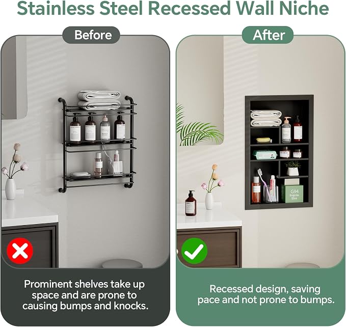 Stainless Steel Recessed Medicine Cabinet 14 * 24, Rust-proof Metal Wall Niche - Image 3