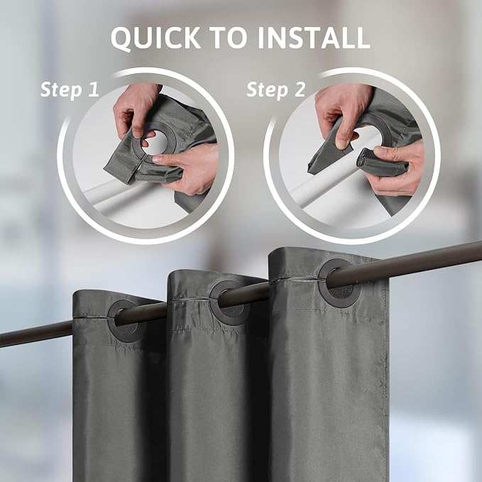 Dark Grey Shower Curtain No Hooks Needed, Polyester Fabric Long Shower Curtain - Image 2