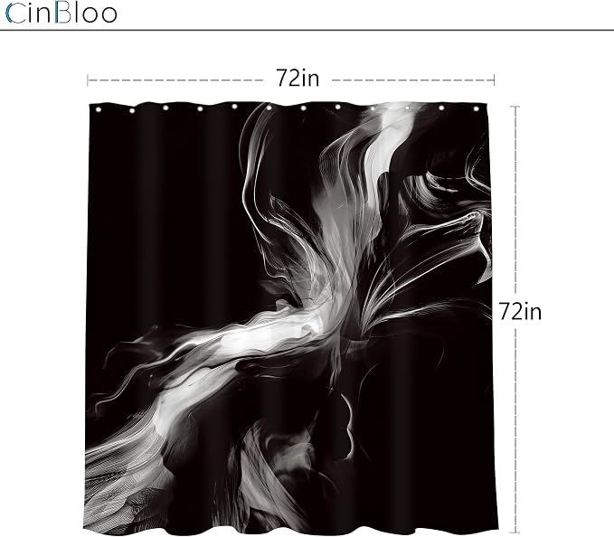 Cinbloo Abstract Black and White 72Wx72H Shower Curtain Modern Ombre Marble Ink - Image 5