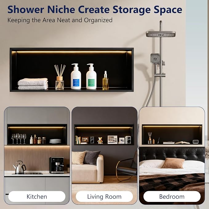 36" X 12" Stainless Steel Shower Niche, LED Shower Niche No Tile Needed - Image 8