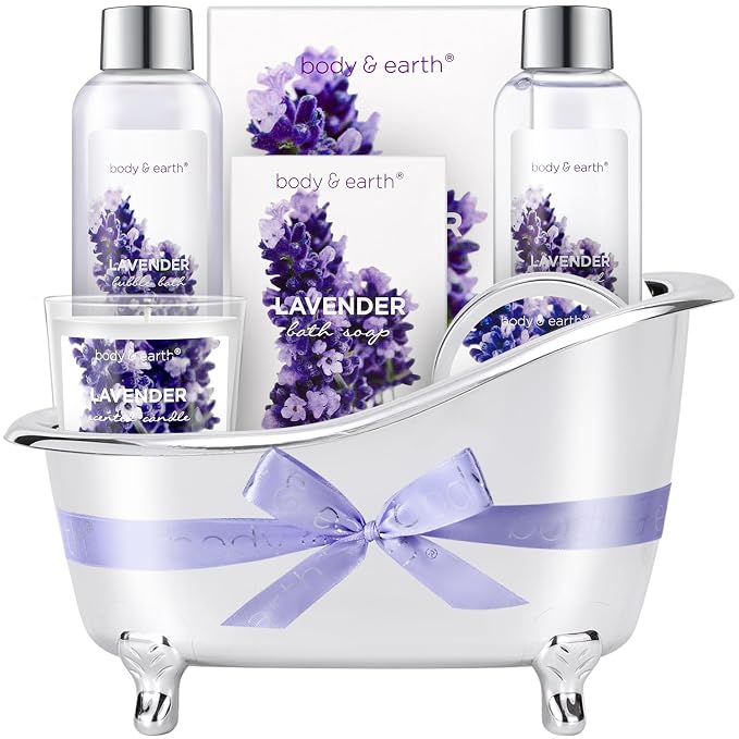 Gift Set for Women Body & Earth Gifts Set Lavender Gift Baskets For Women Bath by BODYEARTH