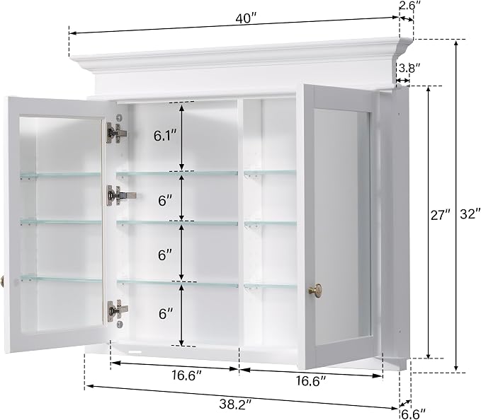 WELLFOR40 x 32" Bathroom Medicine Cabinet - Image 2