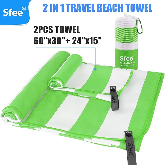 Sfee 2 in 1 Microfiber Beach Towel, Quick Dry Towel Camping Towel Travel Towel - Image 7