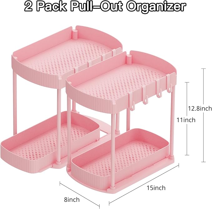 2 Pack Multi-Purpose Pull-Out Storage Organizers, Under Sink & Cabinet - Image 2
