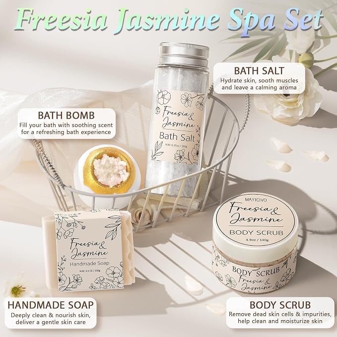 Spa Gifts for Women Bath Gift Set, Freesia & Jasmine Relaxing Spa Gift Basket - Image 5
