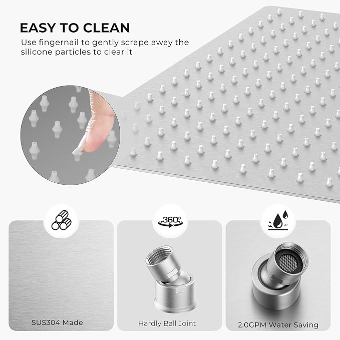 Oversize Rain Shower Head, Ultra Thin 16 Inch Square Stainless Steel Rainfall - Image 5