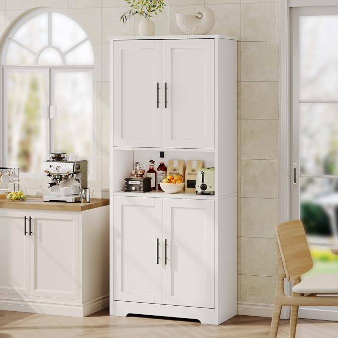 IDEALHOUSE White Pantry Cabinet, Freestanding Cupboard, Tall Storage Cabinet - Image 3