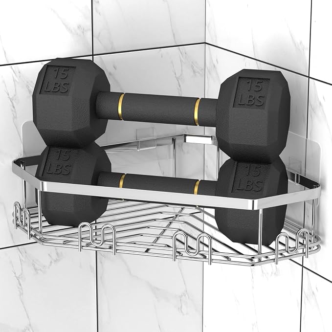STEUGO Corner Shower Caddy, 3 Pack Adhesive Shower Corner Organizer Shelves - Image 4