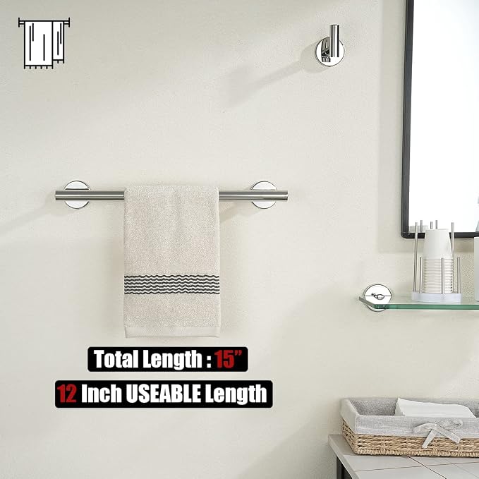 JQK Chrome Towel Bar, 15 Inch 304 Stainless Steel Thicken 0.8mm Towel Rack - Image 3
