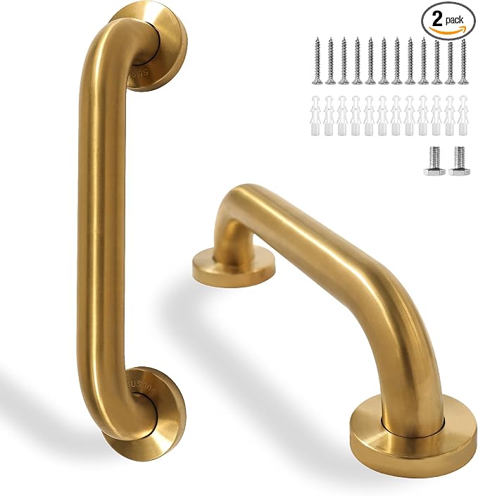 Shower Grab Bar, 2 Pack 12 Inch Gold Bathroom Safety Bar, 1.25" Diameter 304 by Rackickyer