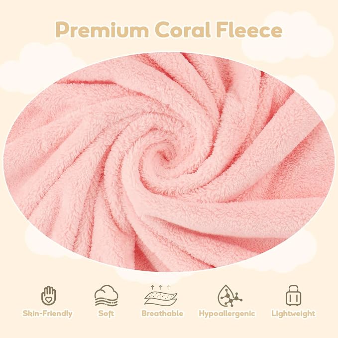 Hooded Towel for Newborn, 4 Pack Soft Coral Fleece Baby Towels, Ultra Absorbent - Image 2