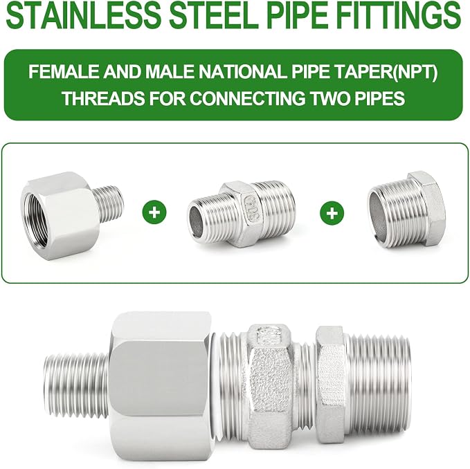 TAISHER 5PCS 304 Stainless Steel Pipe Fitting, New Reducer Adapter, 3/8" NPT - Image 6