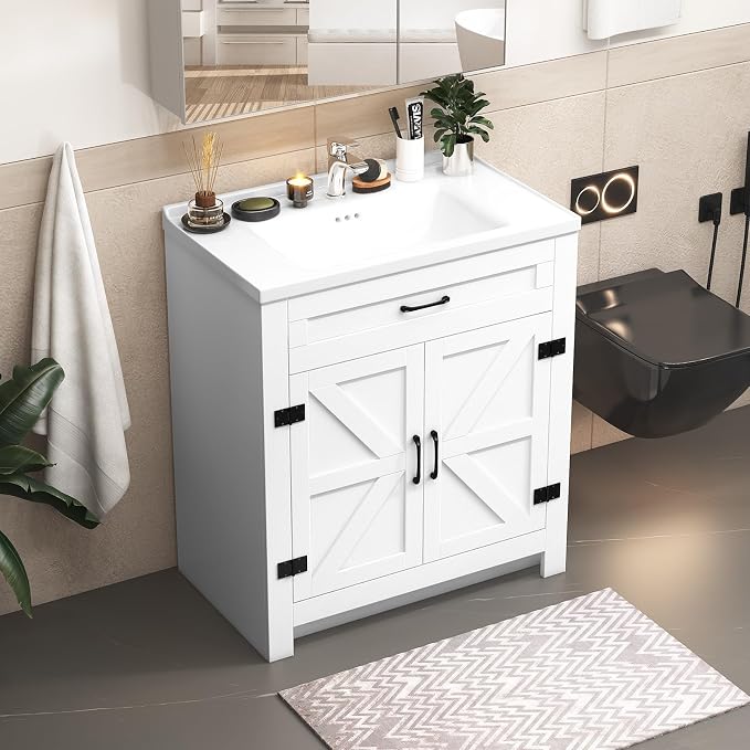 32inch Bathroom Sink Vanity Combo, Small Freestanding Single Bath Vanity Sink - Image 4