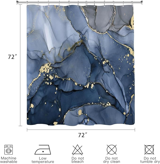 Navy Blue Marble Shower Curtain, Dark Blue Modern Abstract Fabric Shower - Image 6