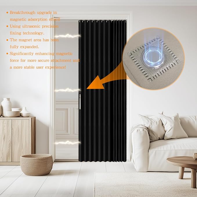 Accordian Door Curtain, 100% Blackout Folding Magnetic Doorway Curtains - Image 2