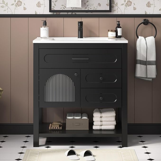 30 Inch Bathroom Vanity with Sink, Modern Bathroom Sink Cabinet with by DELUXELIVING