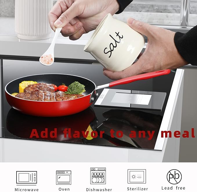 ONTUBE Ceramic Salt Bowl with Lid and Spoon 12oz - Image 4