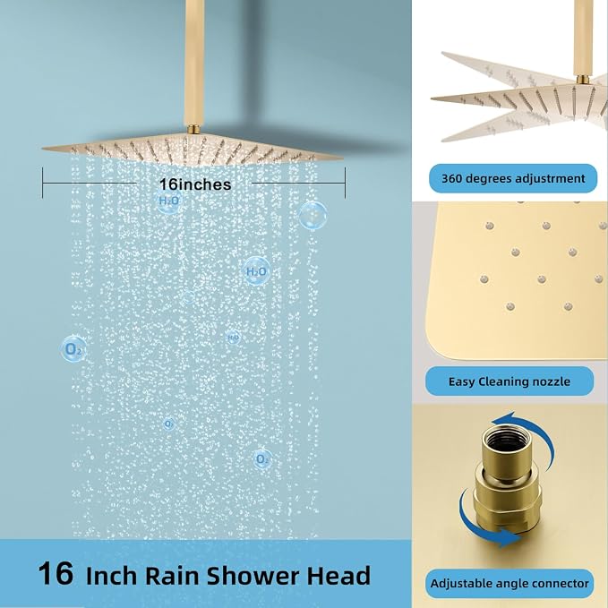 Digital Display Shower System Set 16 Inches Rain Fall Head Temperature Valve - Image 5