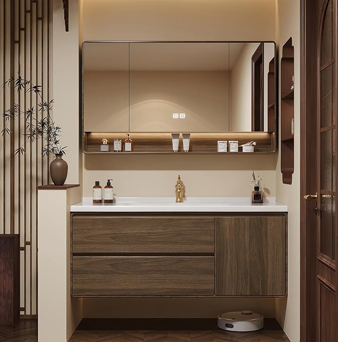Floating Bathroom Vanity, Solid Wood Bathroom Cabinet, Faucet and Drain Pipes by LUTHXAY