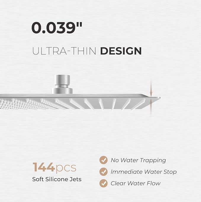 12 Inch Rain Shower Head, 1/16" Ultra Thin, Waterfall Full Body Coverage - Image 9
