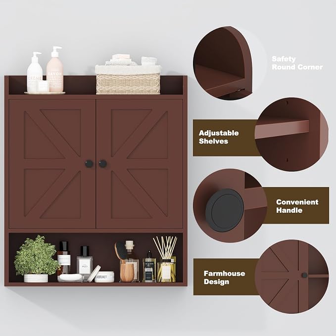 EasyCom 22" W x 26" H Bathroom Wall Cabinet, Farmhouse Medicine Cabinet - Image 6