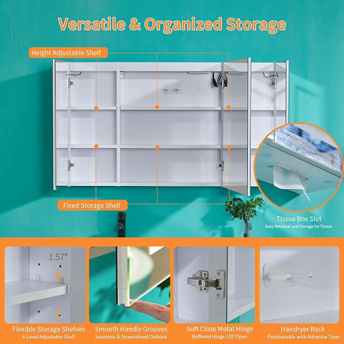 VINGLI LED Lighted Medicine Cabinet - Image 8