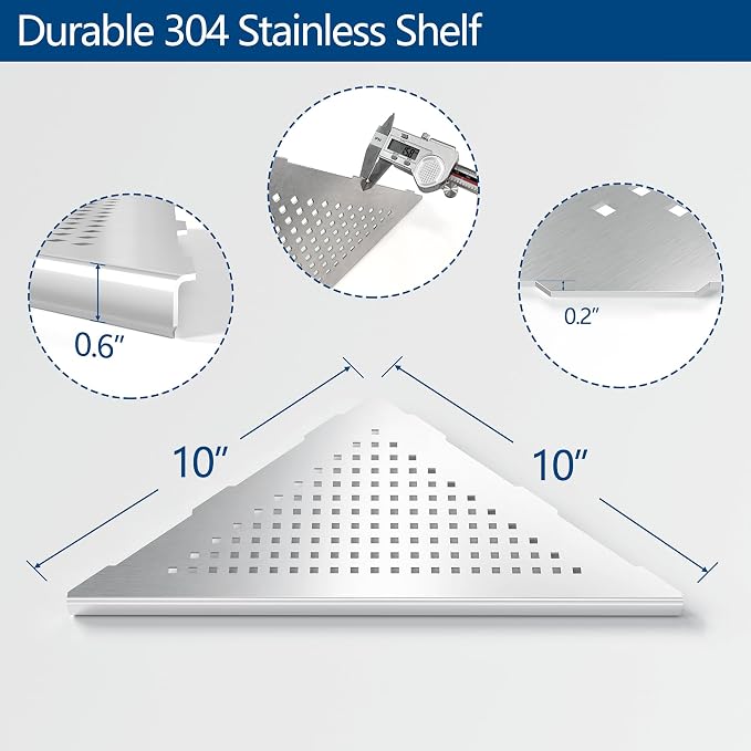 Neodrain 10 Inch Brushed Shower Shelves Corner Shelf - Image 5
