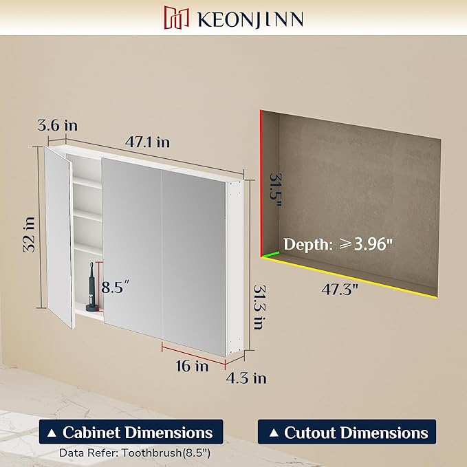 Keonjinn 48 x 32 Inch Oversized Medicine Cabinet - Image 2