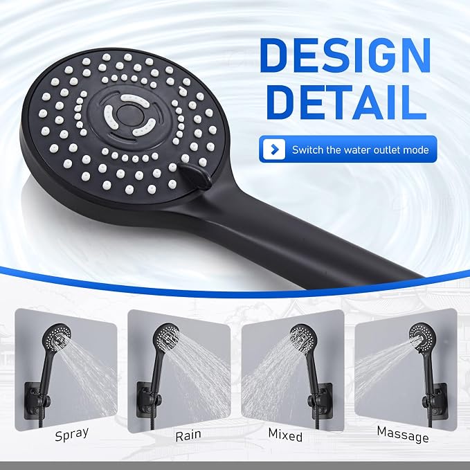 Wide Rain Shower Head With 5 Modes Handheld Showerheads, High Pressure - Image 3