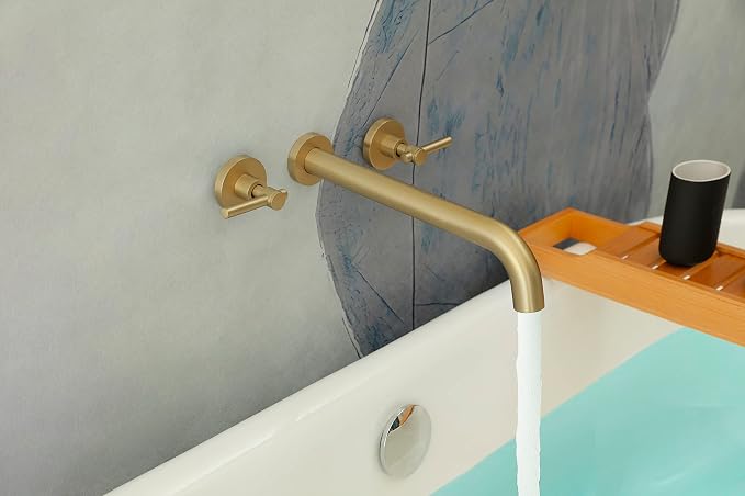 Wall Mount Tub Filler, Two Handle Bathtub Wall Faucet, Extra Long Spout Reach - Image 3