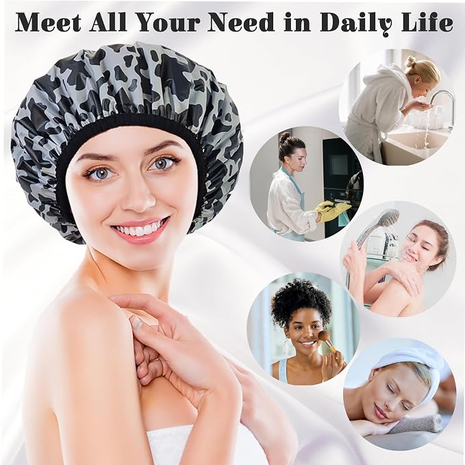 Shower Cap for Women, Shower Caps Reusable Waterproof, Large Plastic Satin - Image 6