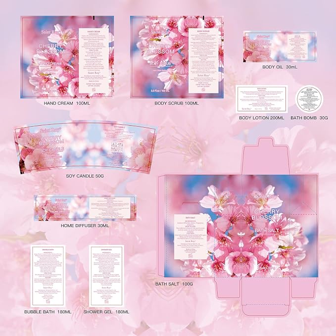 Bath & Body Gift Set, Luxury Home Spa Bath Gift Basket, Cherry Blossom spa kit - Image 7