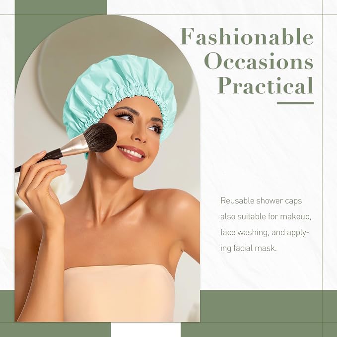 Reusable Shower Cap for Women, Large Waterproof Shower Essentials Bonnet - Image 2