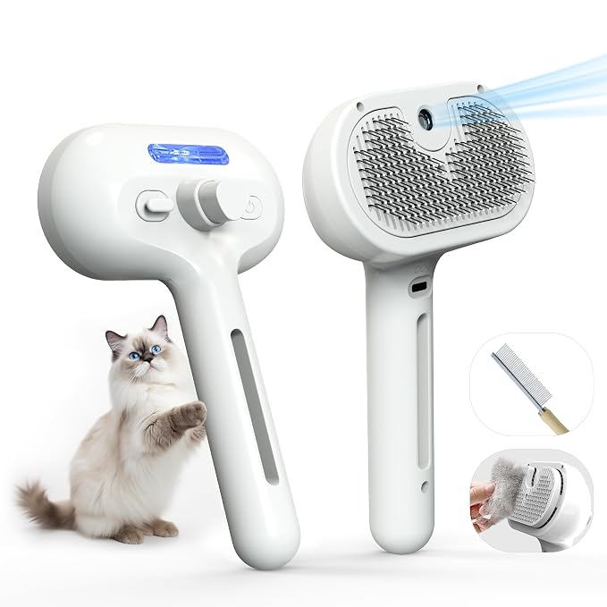 Pet Grooming Brush with Electronic Mist Spray by Eilimy