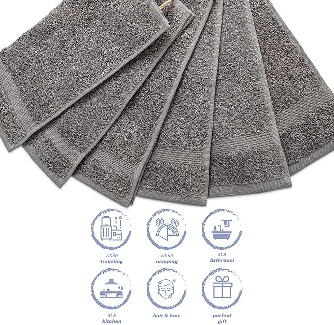 Hencely Premium 6-Pack Washcloths 12x12 Inches Soft Turkish Cotton High - Image 6
