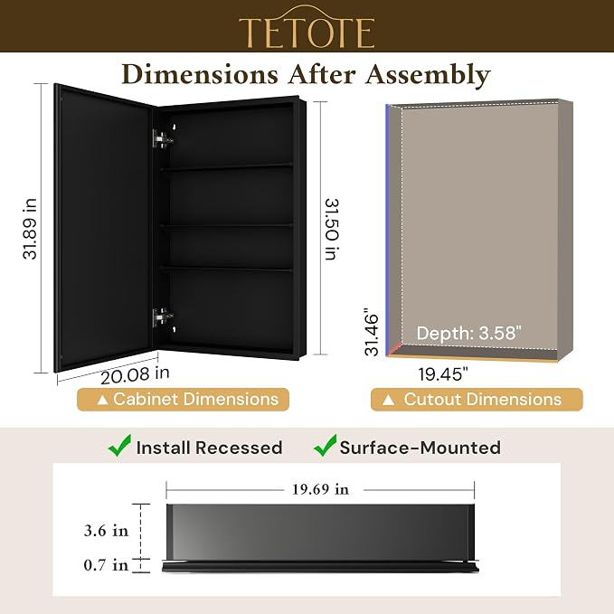 TETOTE 20 x 32 Mirrored Medicine Cabinets - Image 2