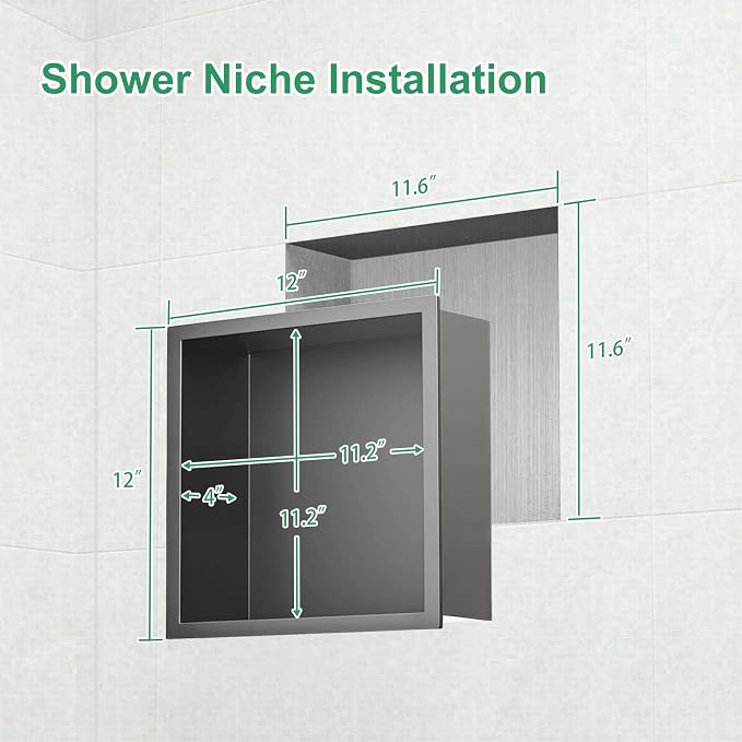 SaniteModar Shower Niche, Stainless Steel Shower Niche 12" X 12" No Tile Needed - Image 3