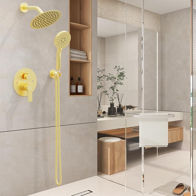Shower Faucet Set Brass 8IN Rough-In Valve Body Trim Kit Rainfall Included - Image 2
