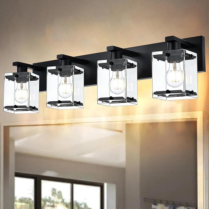 4-Light Bathroom Vanity Light Fixture, Modern Black Wall Lighting Over Mirror by WINSHENLighting