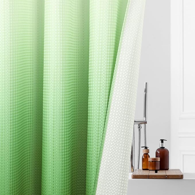 MitoVilla Emerald Green Ombre Long Shower Curtain Liner Set 72 x 80, No Hooks - Image 5