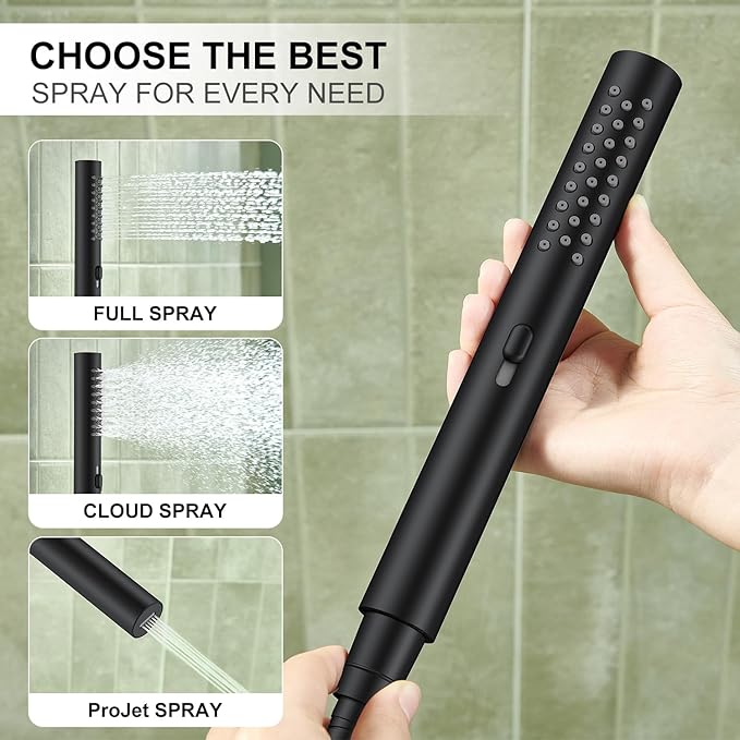 KENES Matte Black Rainfall Bathroom Shower System Rain Shower Head and Handle - Image 4