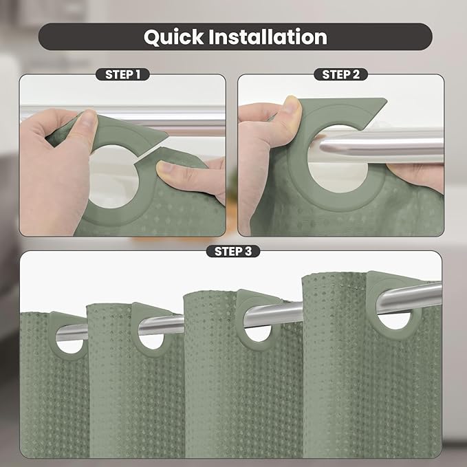 Inhousolu No Hook Waffle Weave Shower Curtain - Image 2