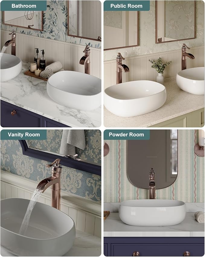 BWE Vessel Sink Faucet Waterfall Antique Copper Single Hole - Image 8