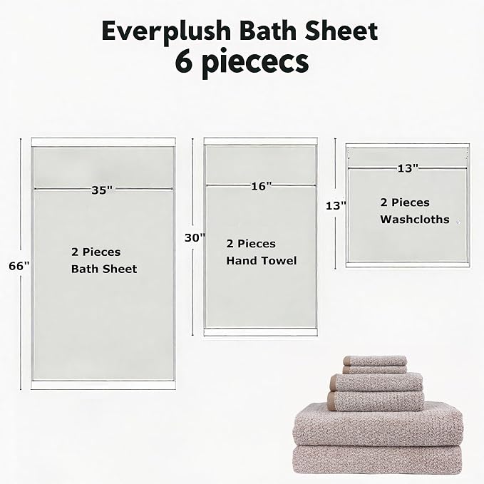 Everplush Diamond Collection 6-Piece Bath Sheet Towel Set, Soft Plush Jacquard - Image 2