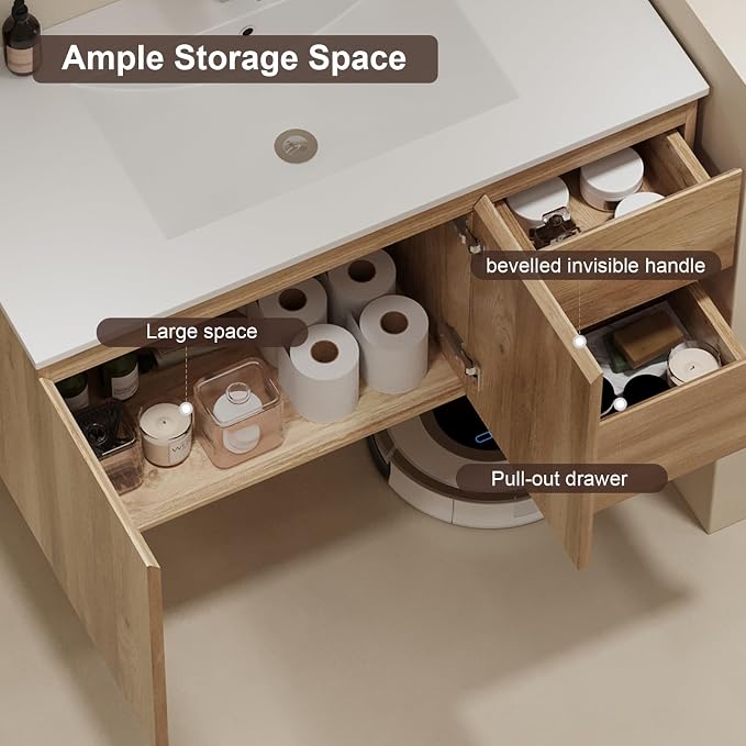 Floating Bathroom Vanity with Sink Wall Mounted Cabinet with 2 Soft-Close - Image 5